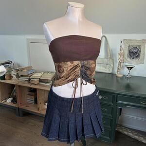 vintage izzy jae tube top, cinches at the waist, floral / brown coloring!